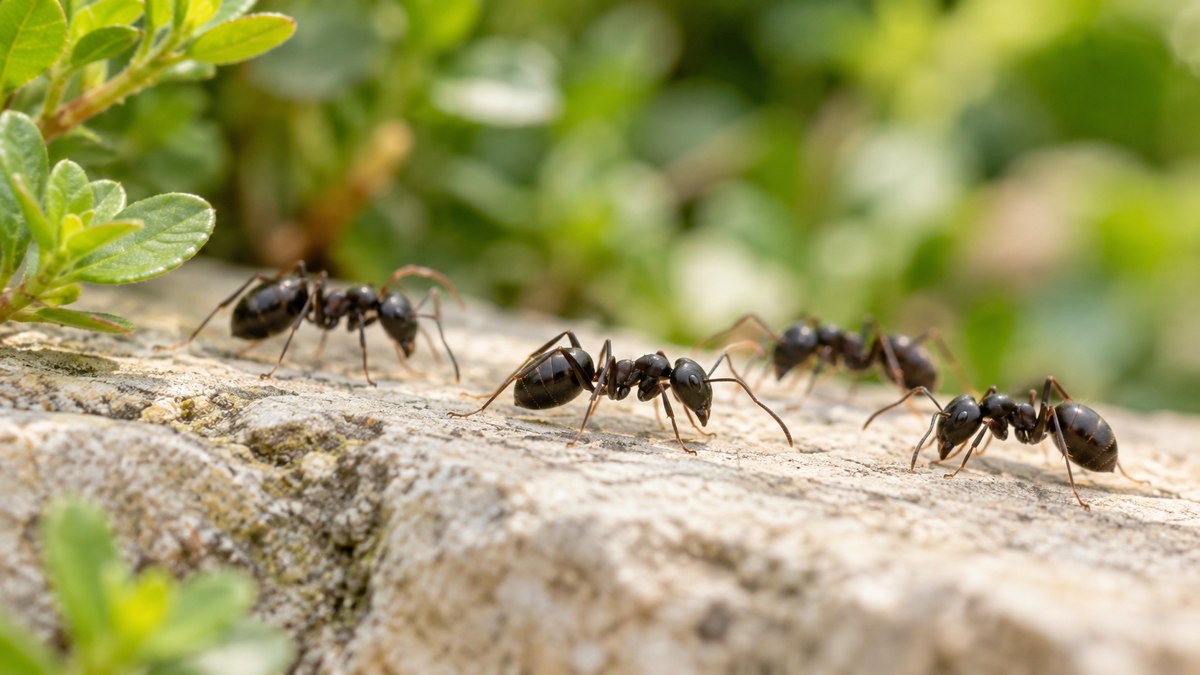Fourmis noires sur une surface en pierre